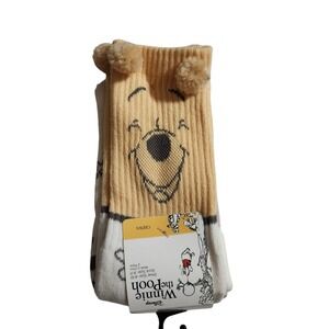 Disney Winnie‎ the Pooh Pompom Socks 2 Pair Crew Socks Shoe Size 4-10 NWT